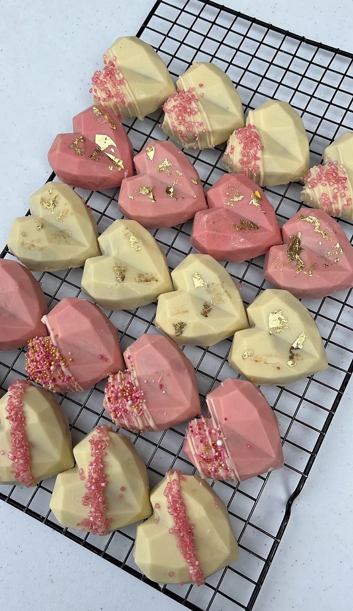 Pink Flavoured Geo Hearts - Pookie Bakes